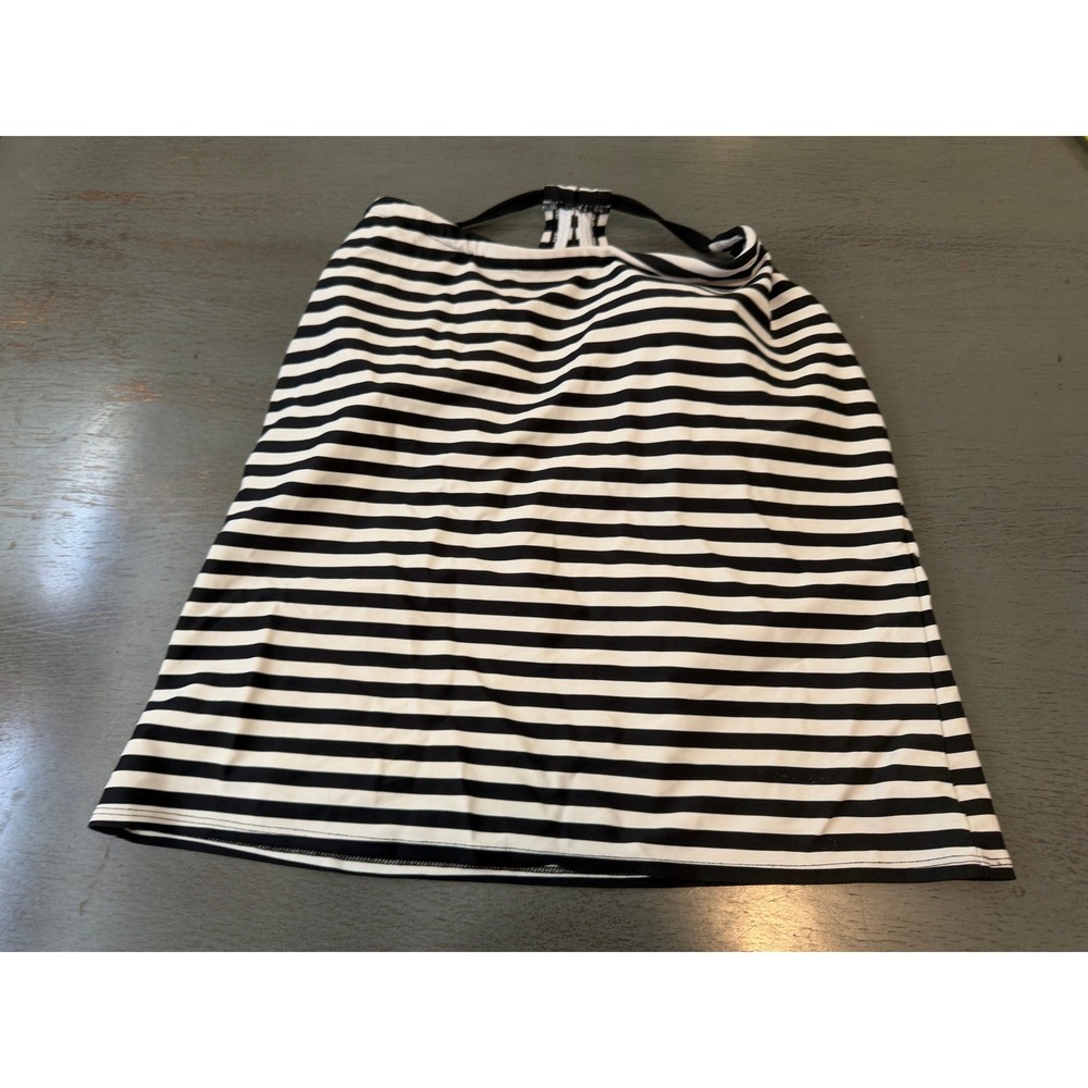 Kona Sol Black White Striped Racerback Tankini Top Built-in Bra Medium